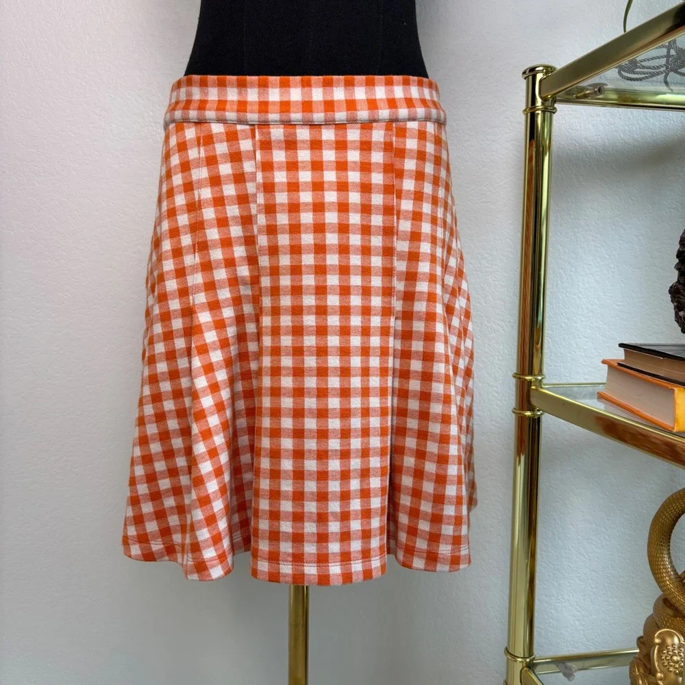 Free People Honey Pleated Mini Skirt Orange Gingham Size 10, Preppy, School girl